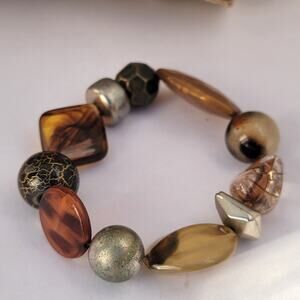 Vintage mixed bead bracelet brown gold eclectic 1980s statement jewelry